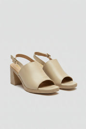 Sandales à talon en cuir- Beige