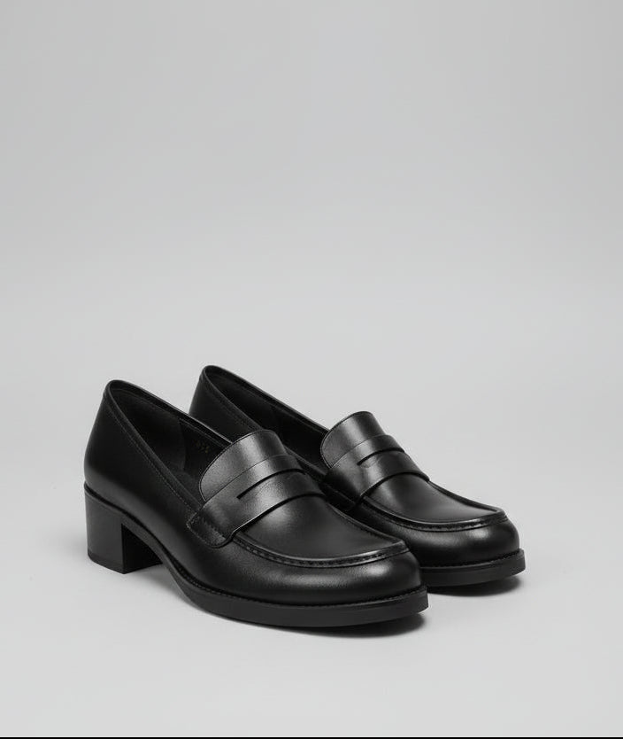 Mocassins en cuir à talon carré - Noir