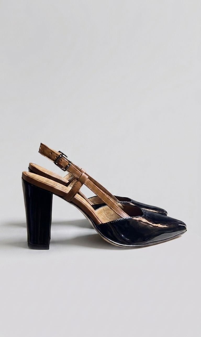 Escarpins Slingback en Cuir –Noir & Marron