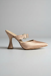 MULES À TALON EN CUIR –ROSE POUDRÉ