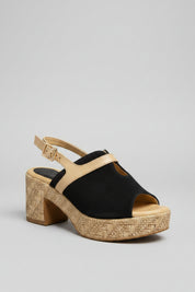 SANDALES COMPENSÉES EN CUIR – BLEU
